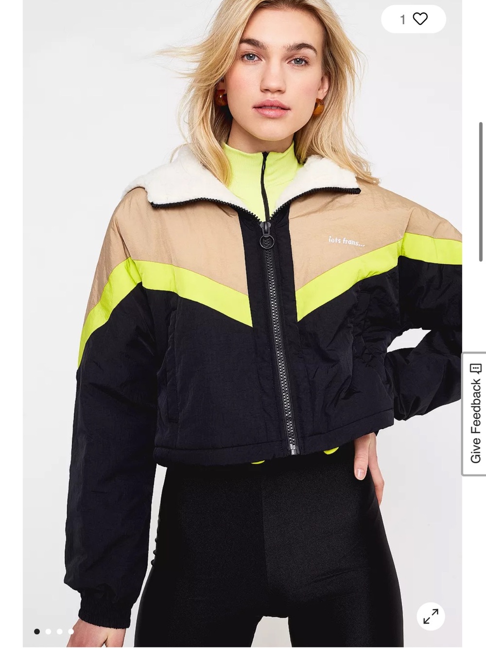 Urban Outfitters Cropped Bomber Jacket - Black/Beige/Neon Yellow